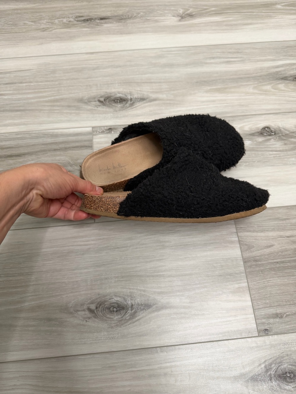 Women's Black Textured Slip-On Mules with Cork Footbed SZ 8.5